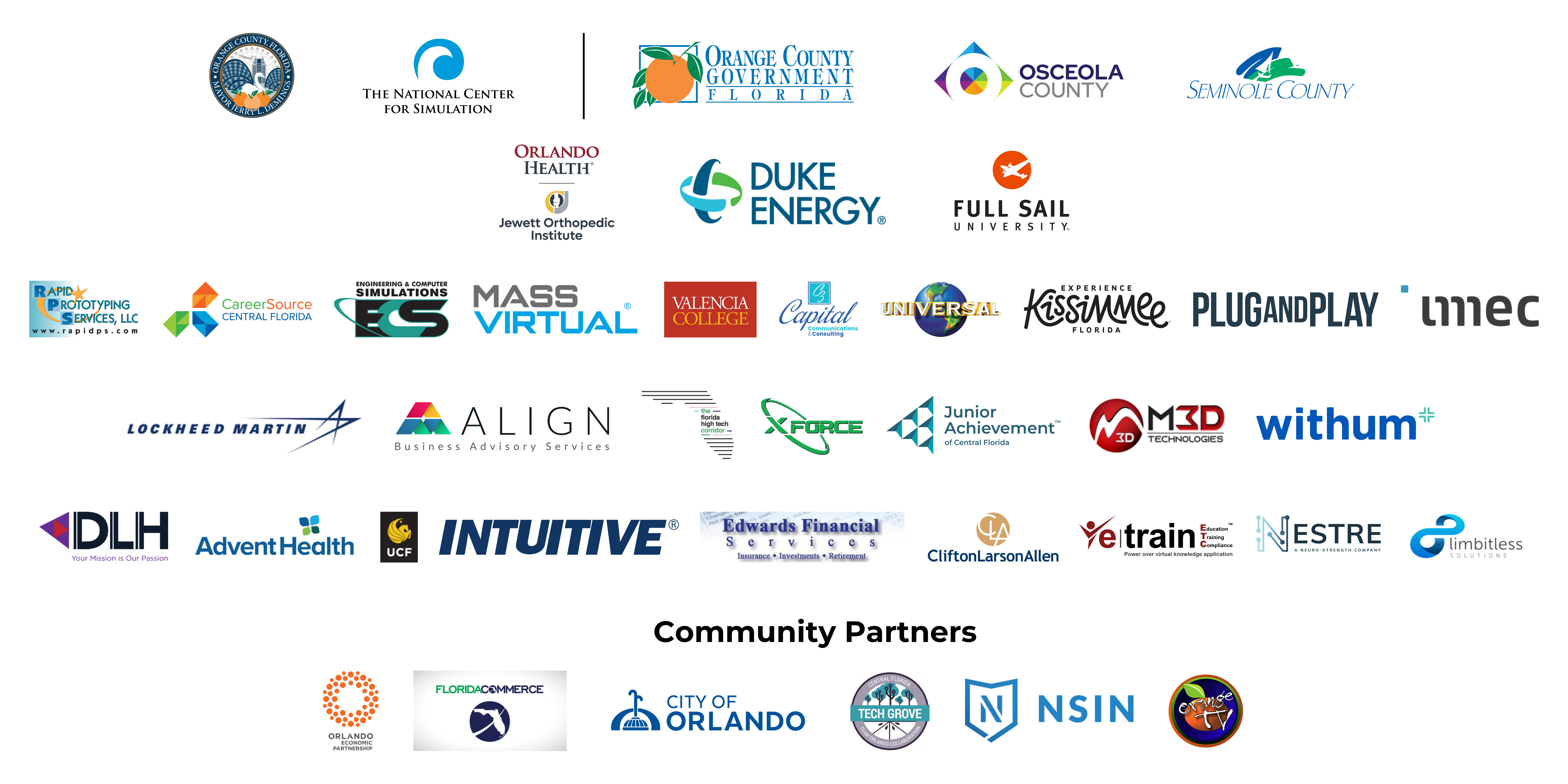 Logos de patrocinadores para la Cumbre de Simulación de la Florida